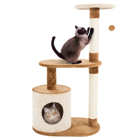 Pet Adobe Multi-Level Condo, Scratching Posts, Play Area w/ Perchesand Toys, 37.5 Tall, for Cats 143436ABO